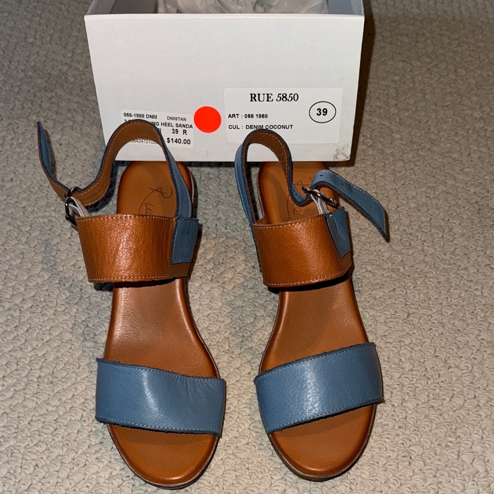 Rue 5850–made in Spain…Brown and Blue Sandals sz 39